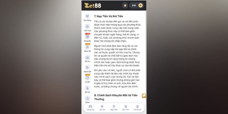 Rút tiền Zet88